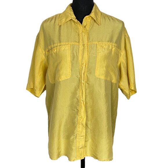 THE LIMITED Women Silk Blouse Sz S Yellow Button Down Casual Luxe 8A-10 - Picture 1 of 8